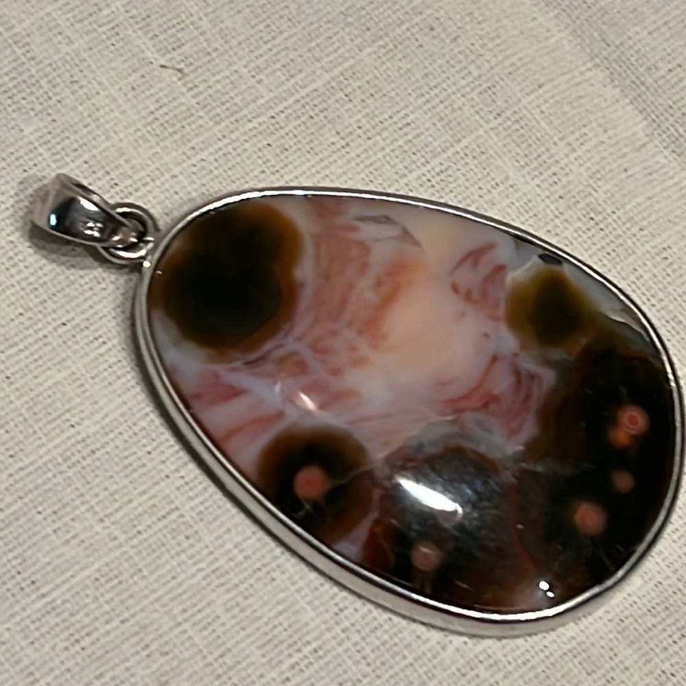Crazy lace agate stone pendant - .925 bail and bezel setting